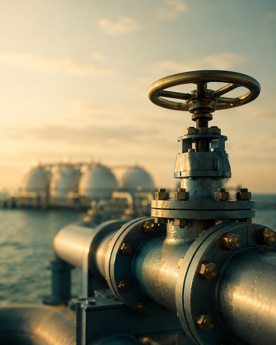 LNG terminal and pipeline at sunset